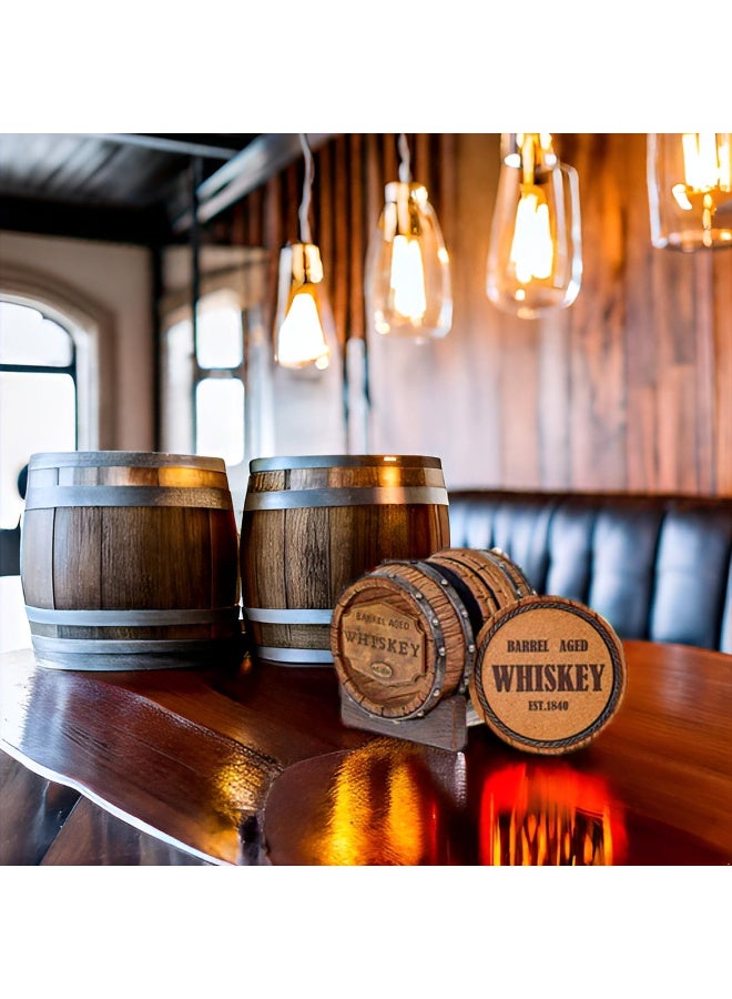 Pine Ridge 5pcs 1840 Aged Whiskey Barrel Drink Coaster Set with Holder - Rustic Bar Coasters for Whiskey Table & Bourbon Room - Unique Bar Accessories for Man Cave - Beer & Whiskey Glass Coaster - Image 4